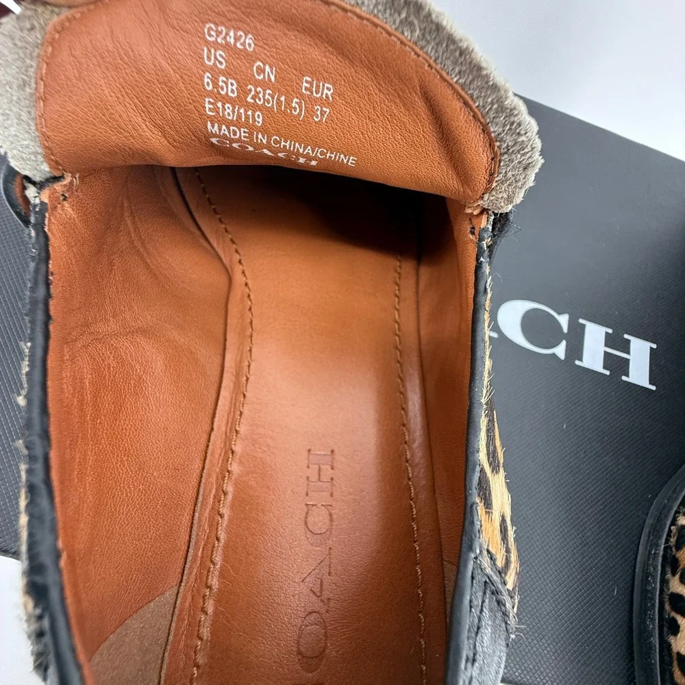 Coach Putnam Leopard Calf Hair Loafers‎ Black Leather Chain G2426 Natural 6.5B